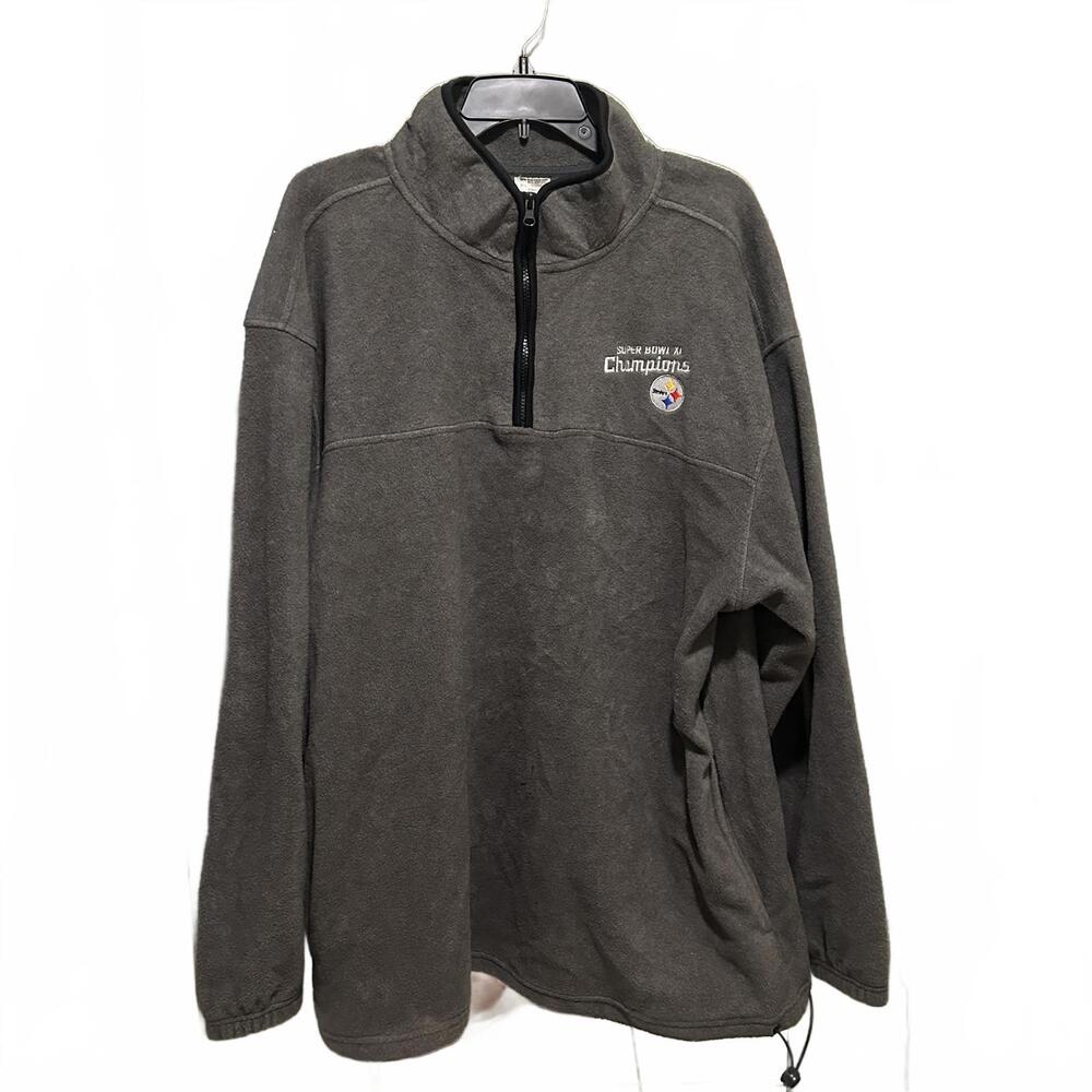 NFL Pittsburgh Steelers Large 1/4 Zip Fleece Pullover Gray Super Bowl Champs XL